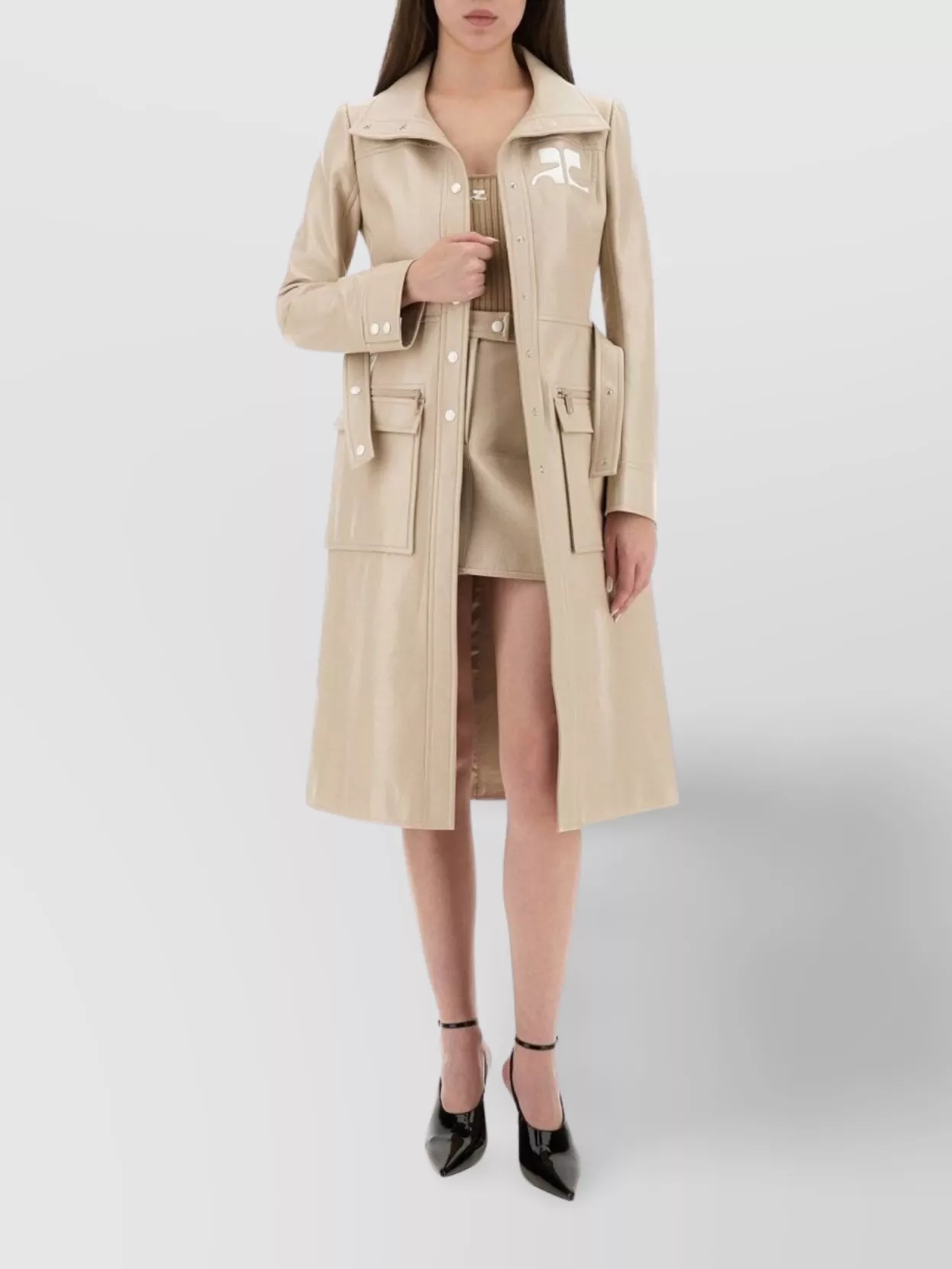 トレンチコート Courreges Courreges belted trench coat Courrèges Waist belted long coat with shiny finish | The