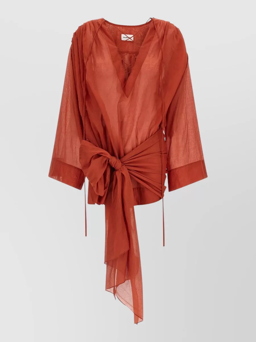 The Andamane Cotton mini v-neck long-sleeve dress