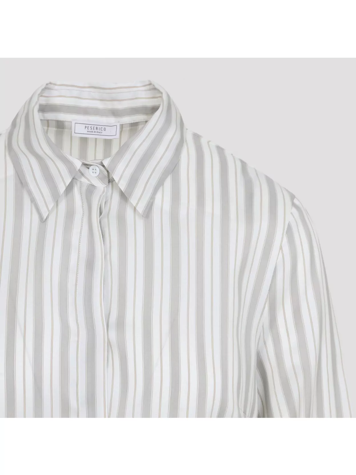 Peserico Striped Long Sleeve Shirt With Cuffed Sleeves In White