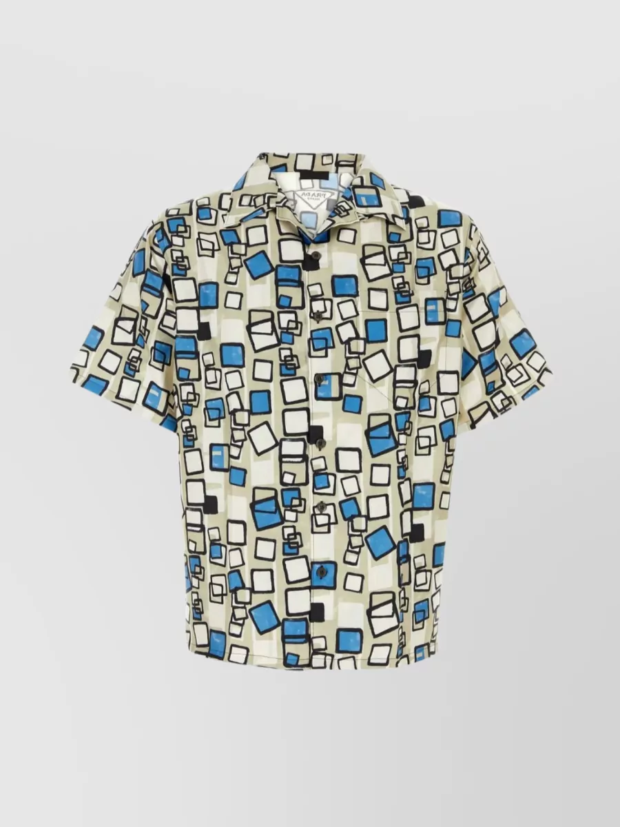 Shop Prada Twill Shirt With Unique Geometric Print In Cream