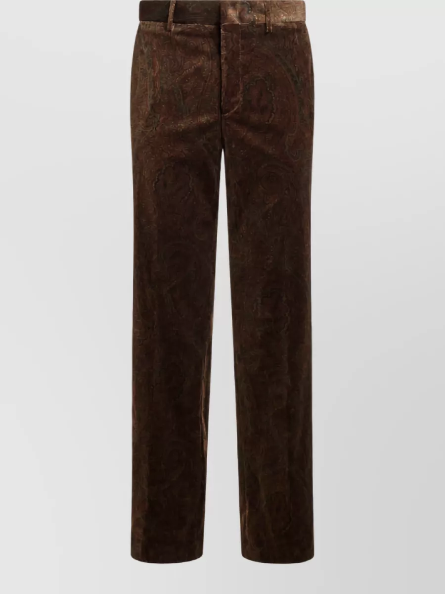 Etro cotton velvet printed straight-leg trousers