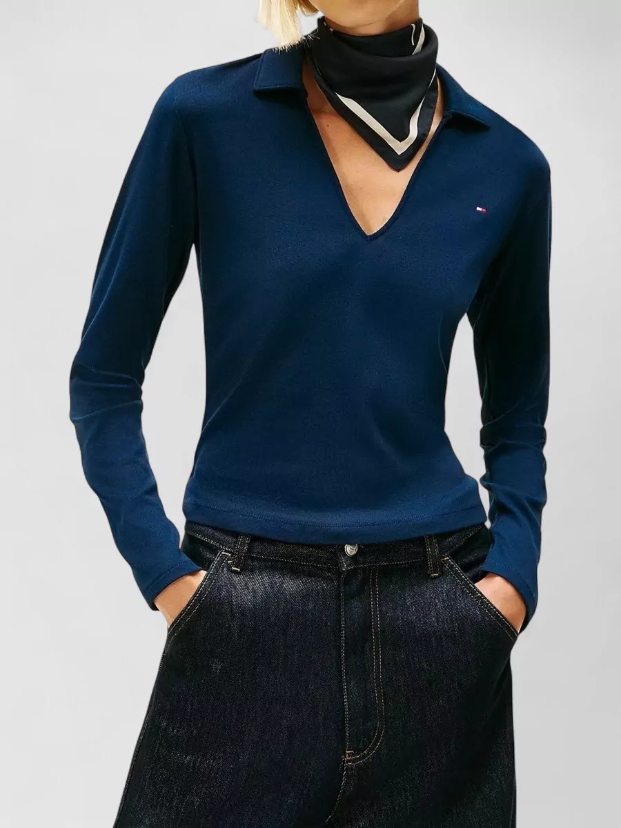 Tommy Hilfiger Long Sleeve Open Polo Shirt Collar