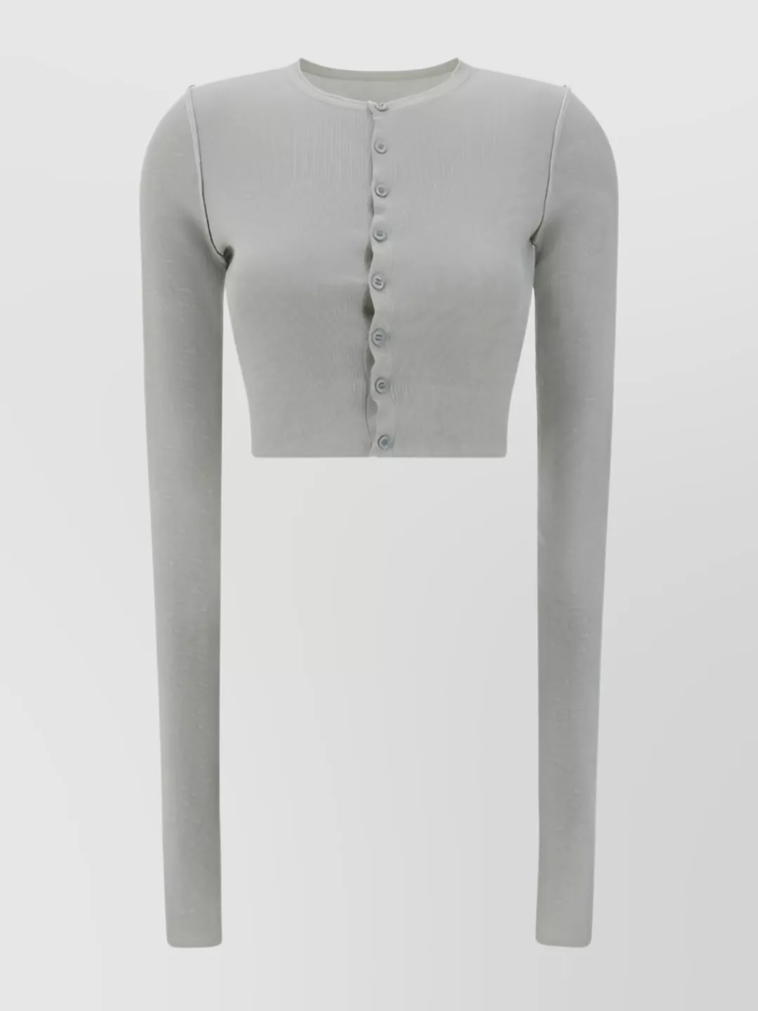 Mm6 Maison Margiela Cropped Ribbed Cardigan With Extra Long Sleeves In Gray