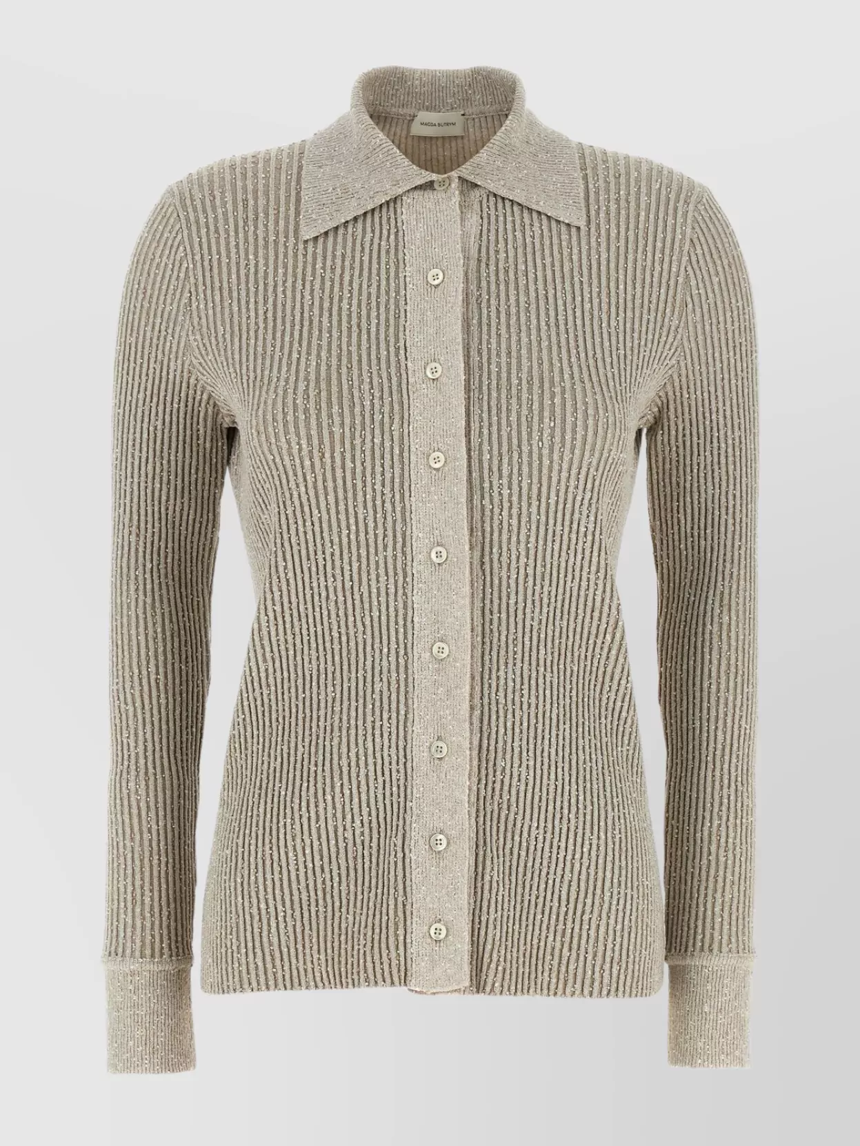 Magda Butrym Ribbed Texture Knitwear Cardigan With Cuff Buttons In Green