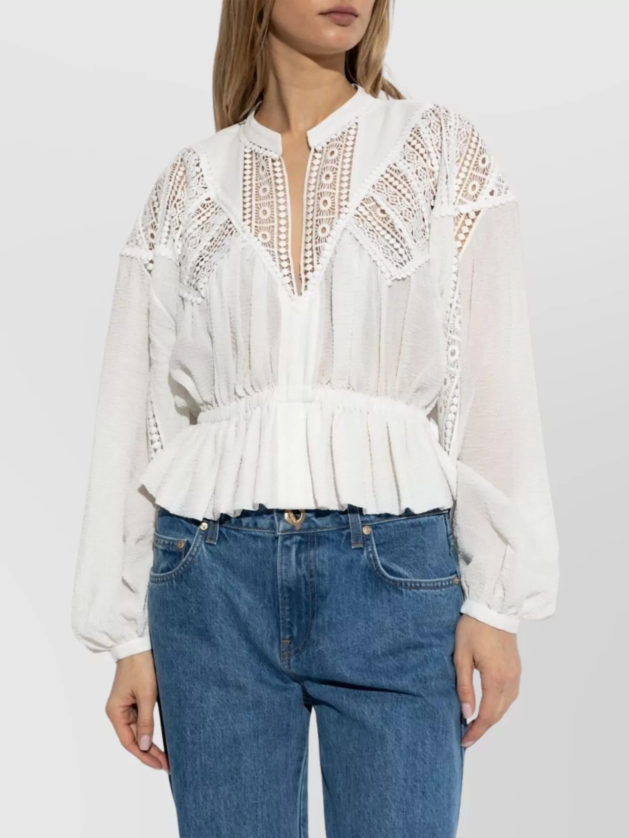 Iro Ruffled V-neck Top Lace Detailing