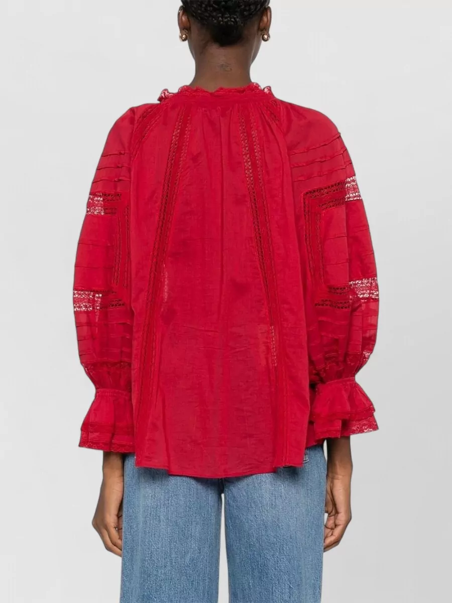 Alice + Olivia Cotton Lace Tie-Neck Blouse