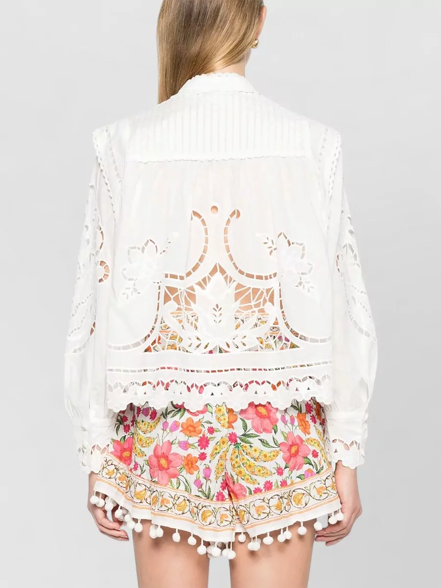 Farm Rio Embroidered High-Neck Cotton Blouse