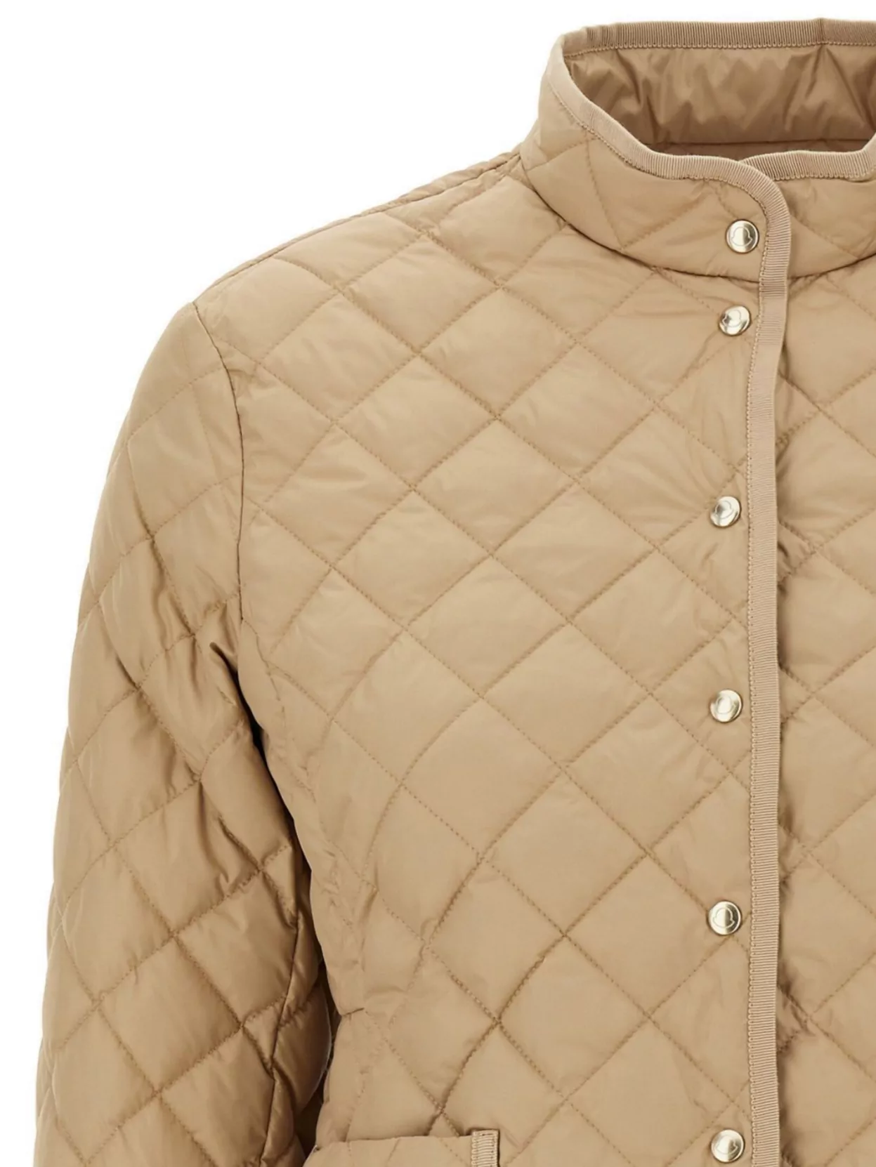 Moncler Quilted High Collar Jacket With Front Pockets In Brown