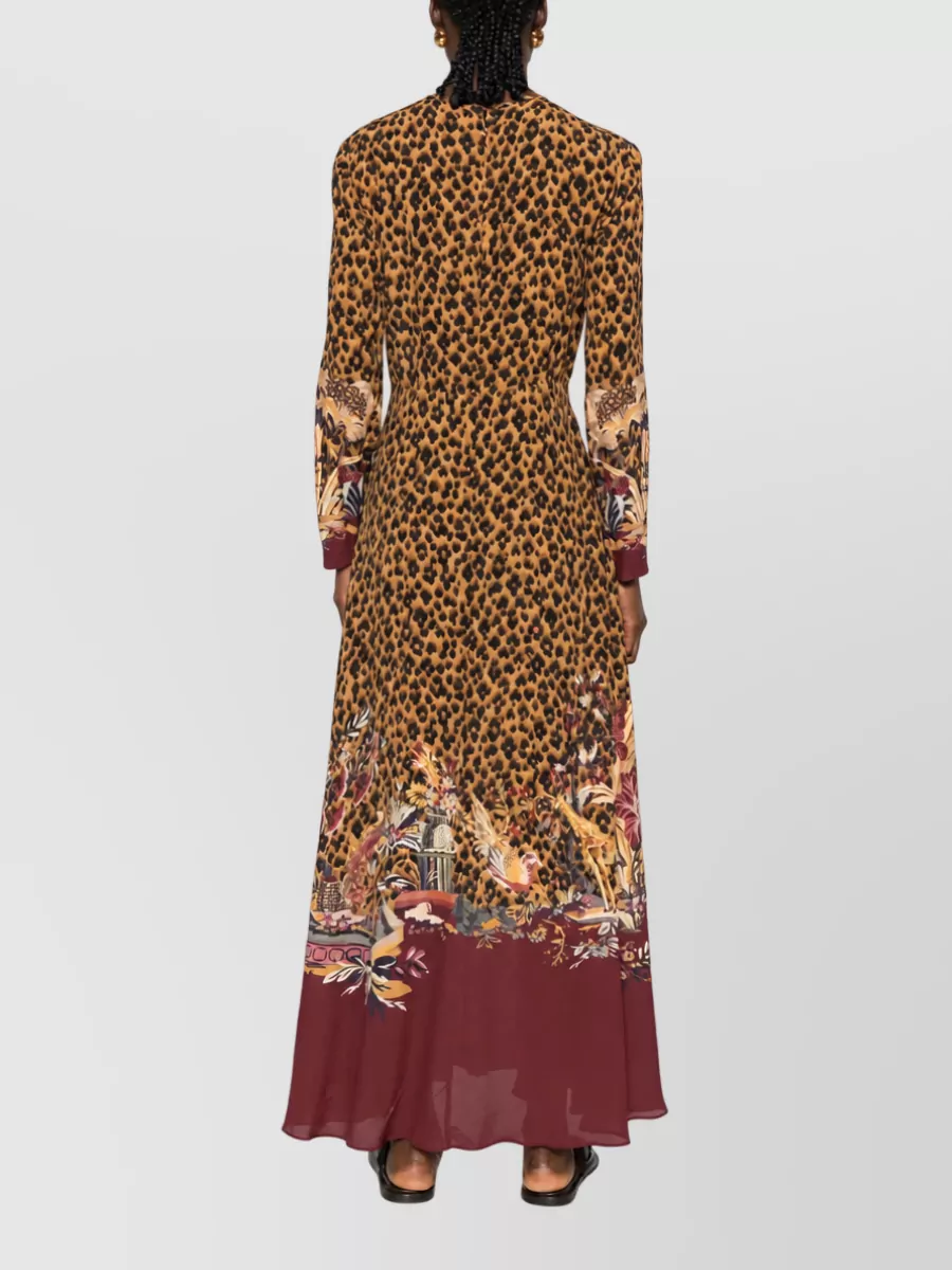 Etro Leopard-Print Floral-Trim Maxi Dress