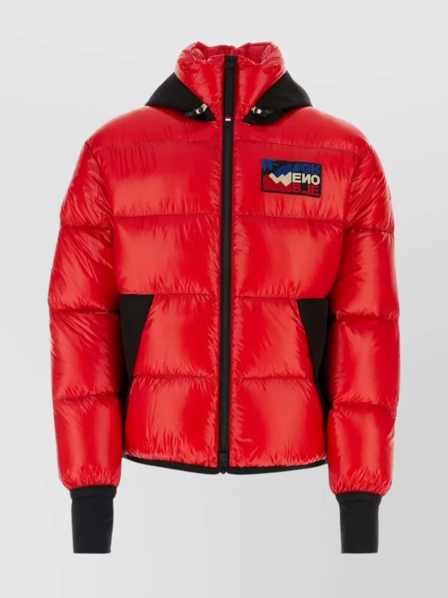 Shop Moncler Nylon Puffer Jacket With High Collar In Red