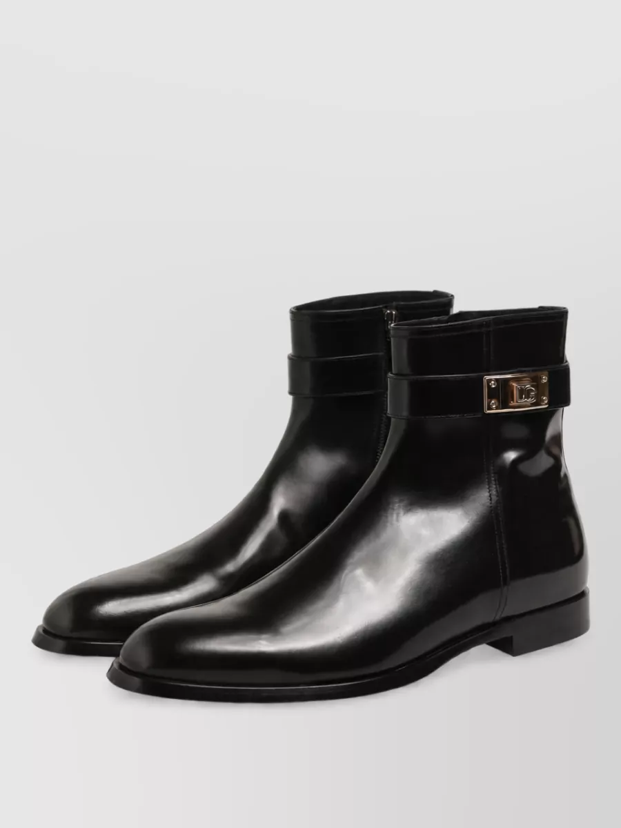 Dolce&Gabbana Leather Buckle Mid Calf Boots