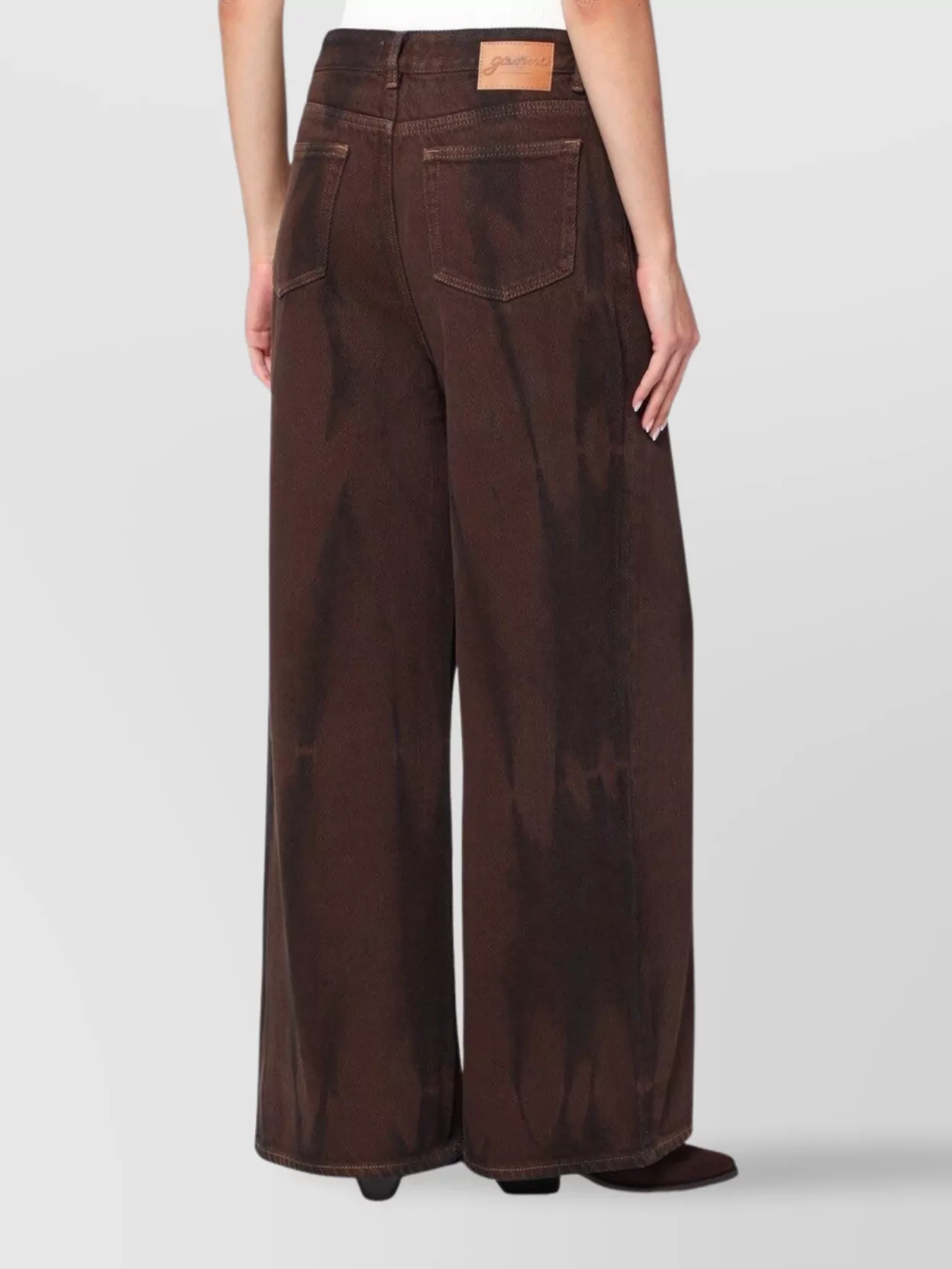 Ganni Wide Leg Jeans With Front And Back Pockets In Brown