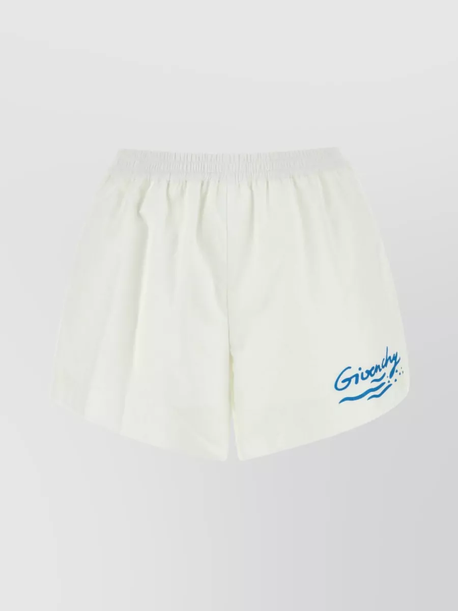 Shop Givenchy Cotton Shorts With Elastic Waist And Side Slit In Blue