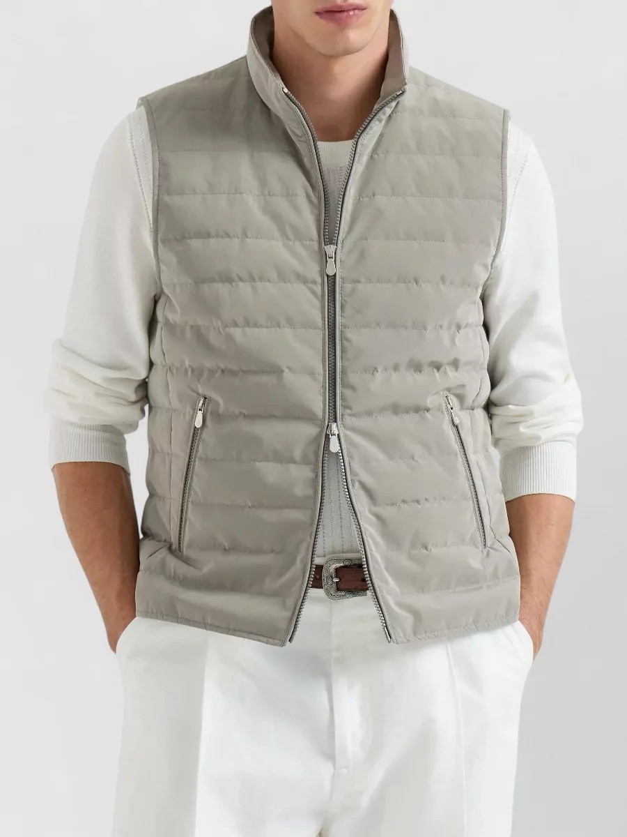 Brunello Cucinelli Quilted Gilet Sleeveless Stand Collar Design