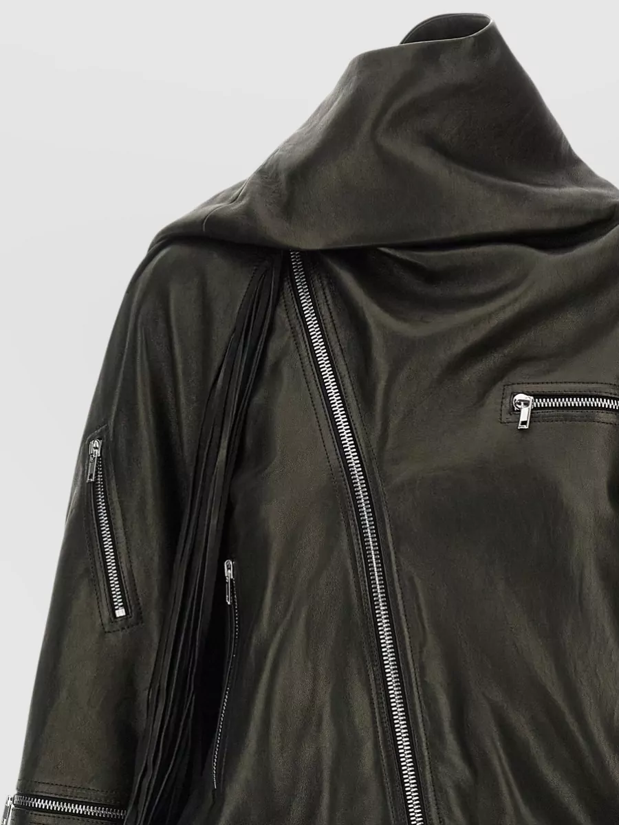 Rick Owens Leather Cropped Asymmetric Zip Jacket