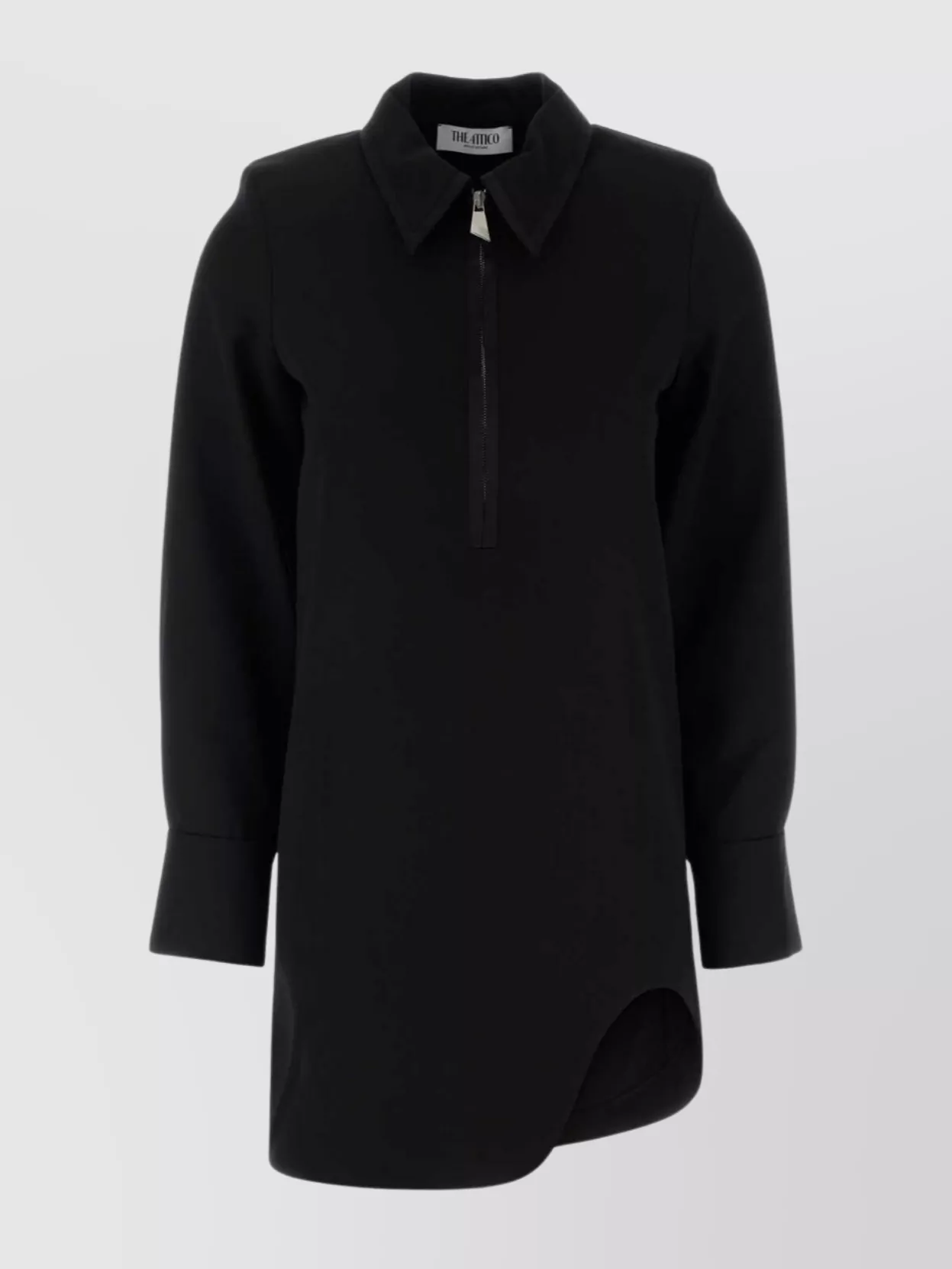 Attico Mini Dress With Long Sleeves And Asymmetrical Hem In Black