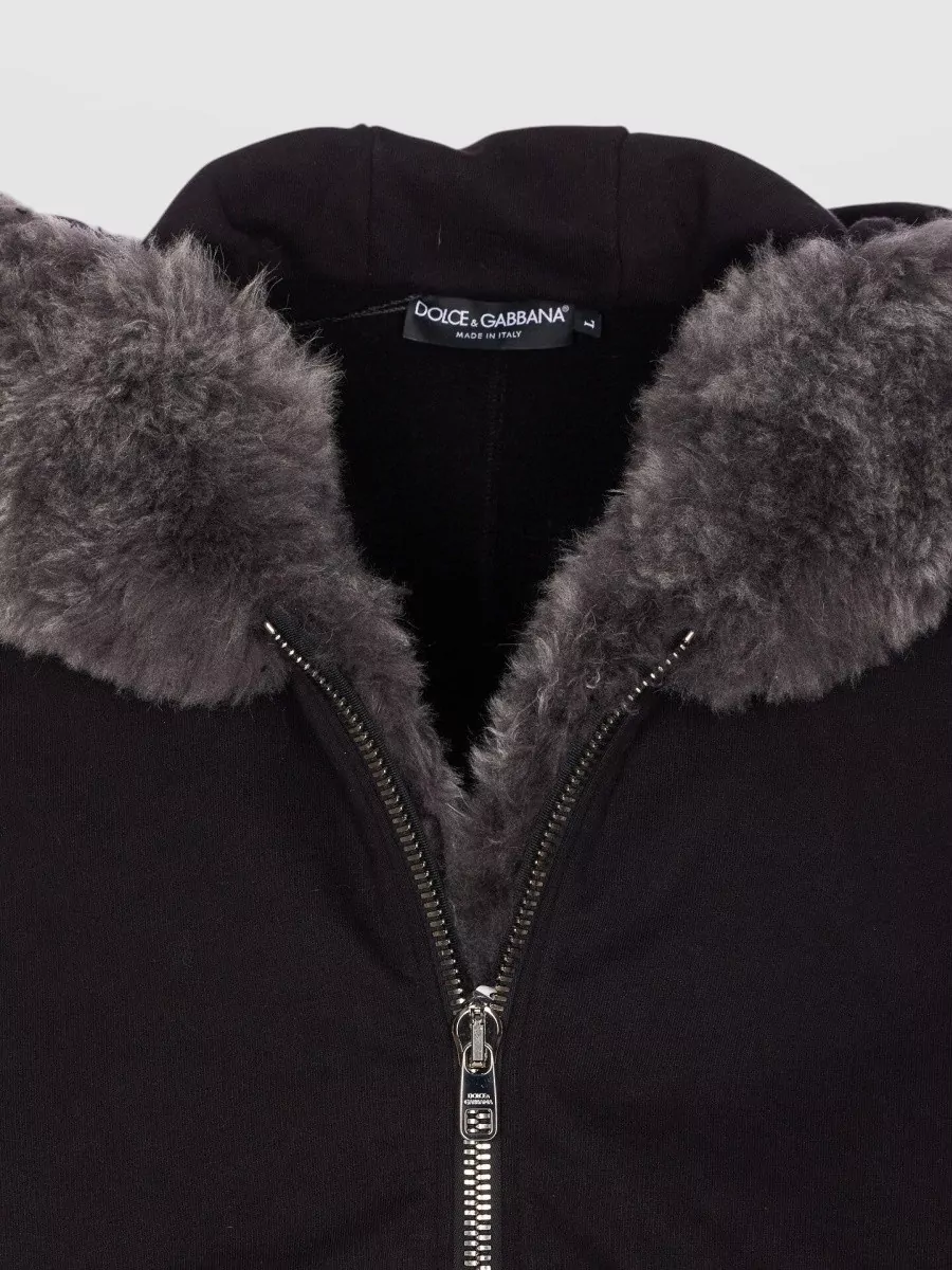 Dolce&Gabbana Hooded Sweatshirt Fur Collar Front Pockets