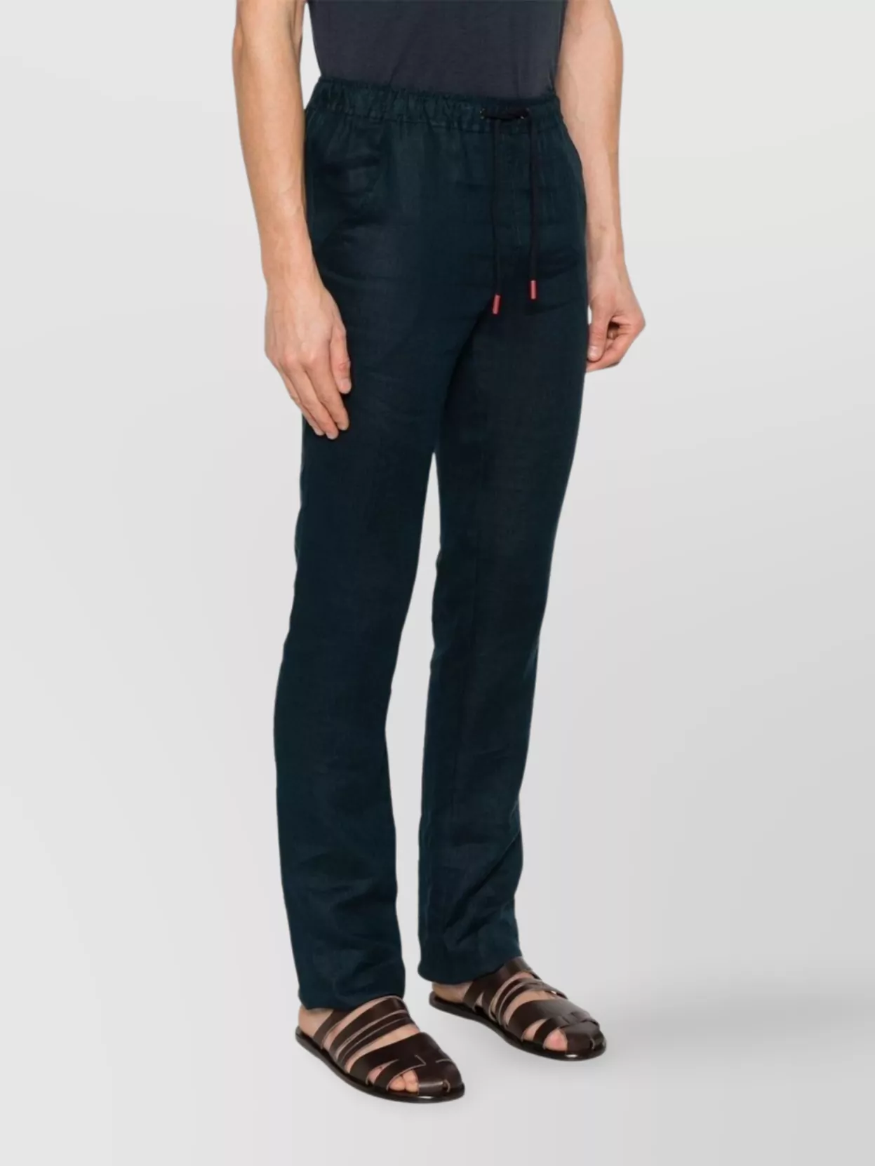 Kiton Trousers With Elastic Waistband And Straight Leg In Blue