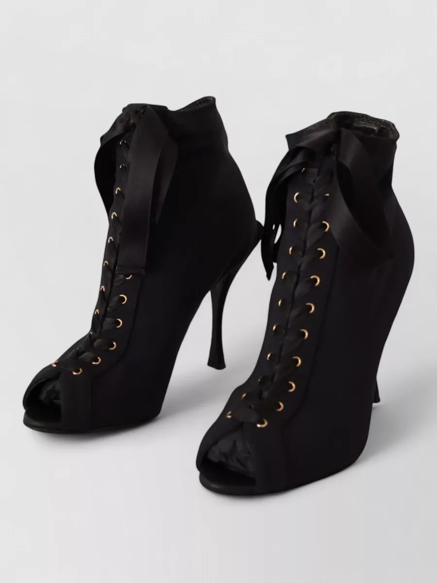 Dolce&Gabbana Stretch Peep-Toe Lace-Up Ankle Boots