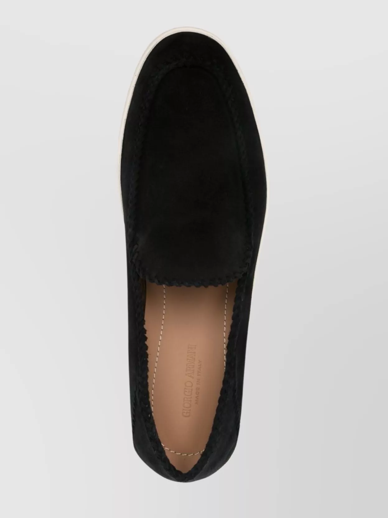Giorgio Armani Almond Toe Leather Sneaker With Braid Detailing In Black