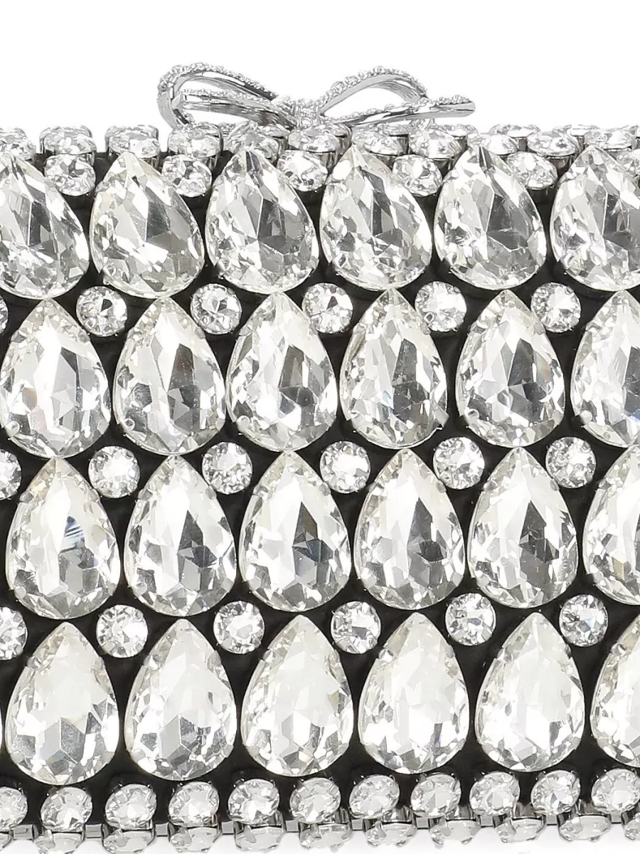 Self-Portrait The Bow Satin Crystal-Embellished Clutch Bag