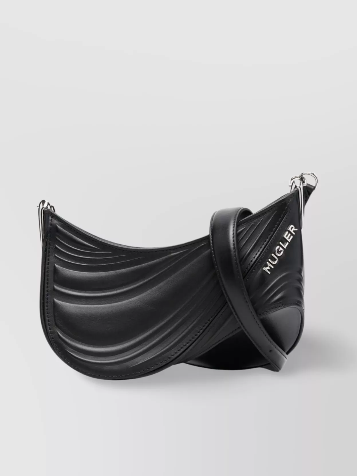 Shop Mugler Adjustable Strap Leather Shoulder Bag In Black