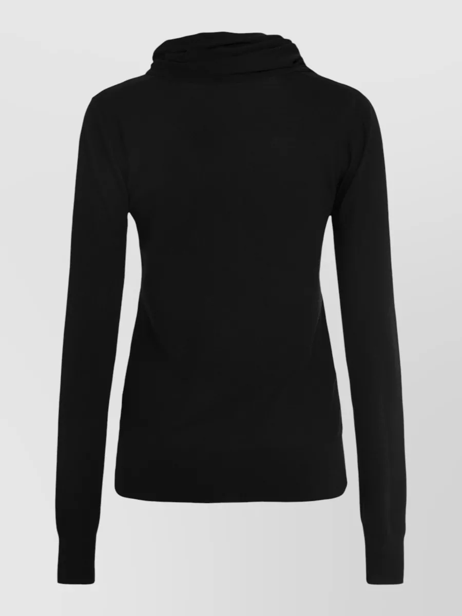 Totême Wool Silk Tie Neck Ribbed Knit Sweater
