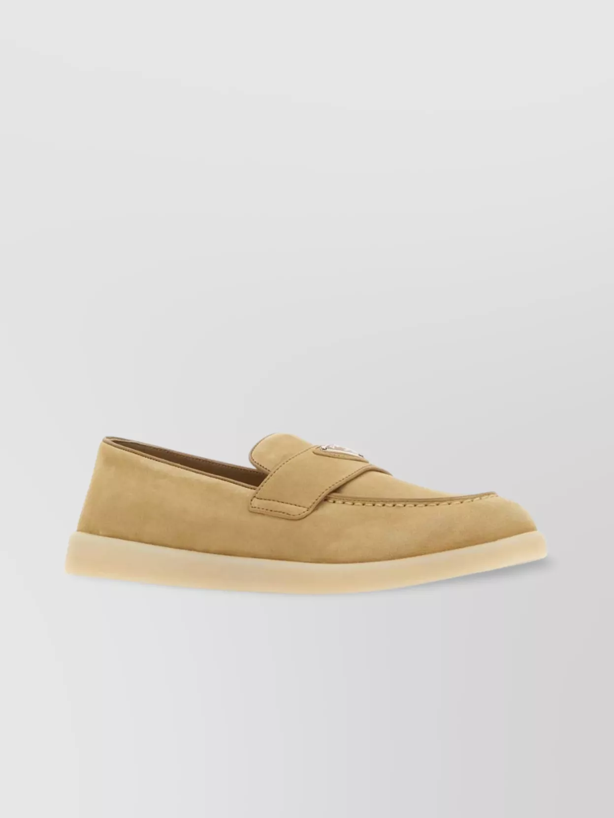 Prada Suede Loafers With Rubber Sole And Stitch Detailing In Brown