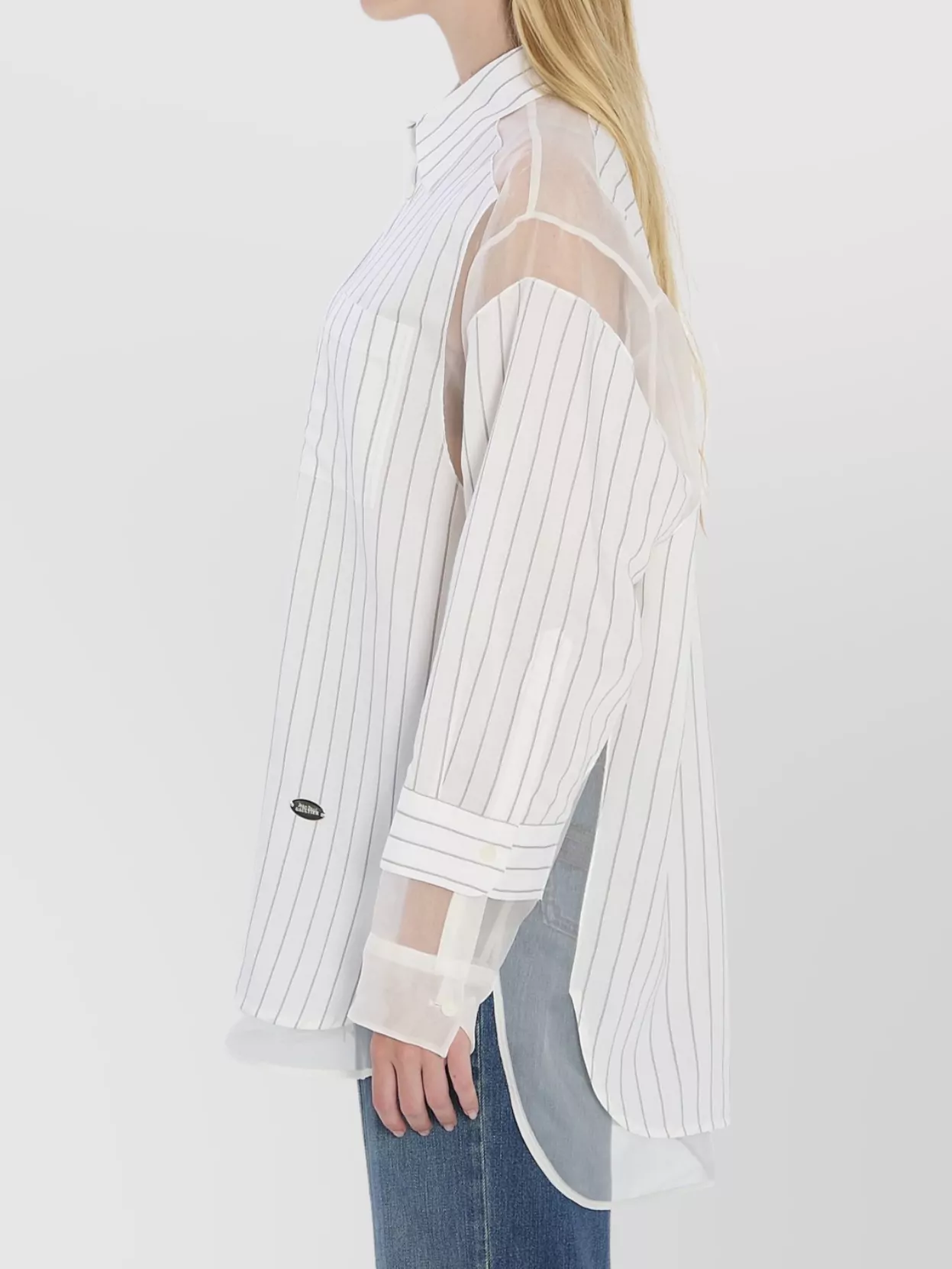 Jean Paul Gaultier Striped Oversized Shirt Featuring Silk Inserts In White