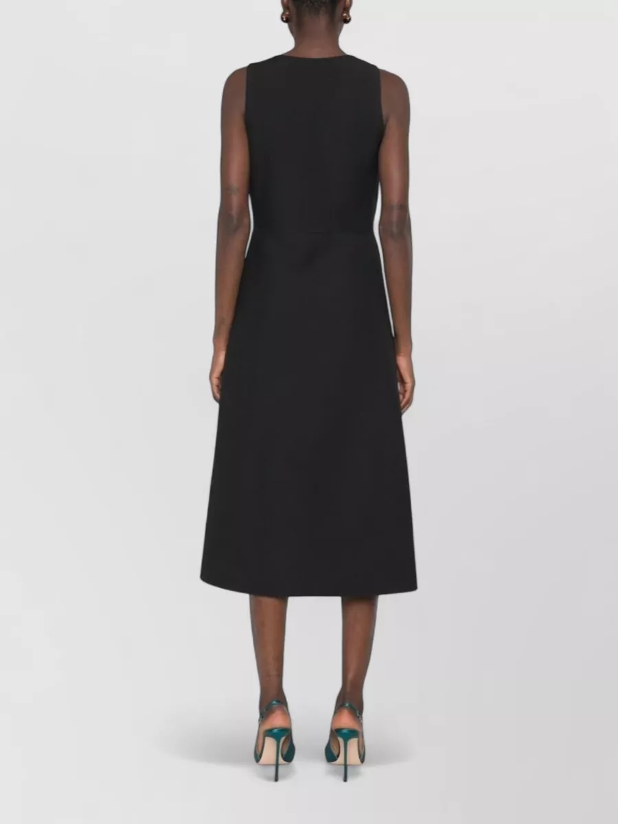 Fendi Wool Silk V-Neck Sleeveless A-Line Midi Dress