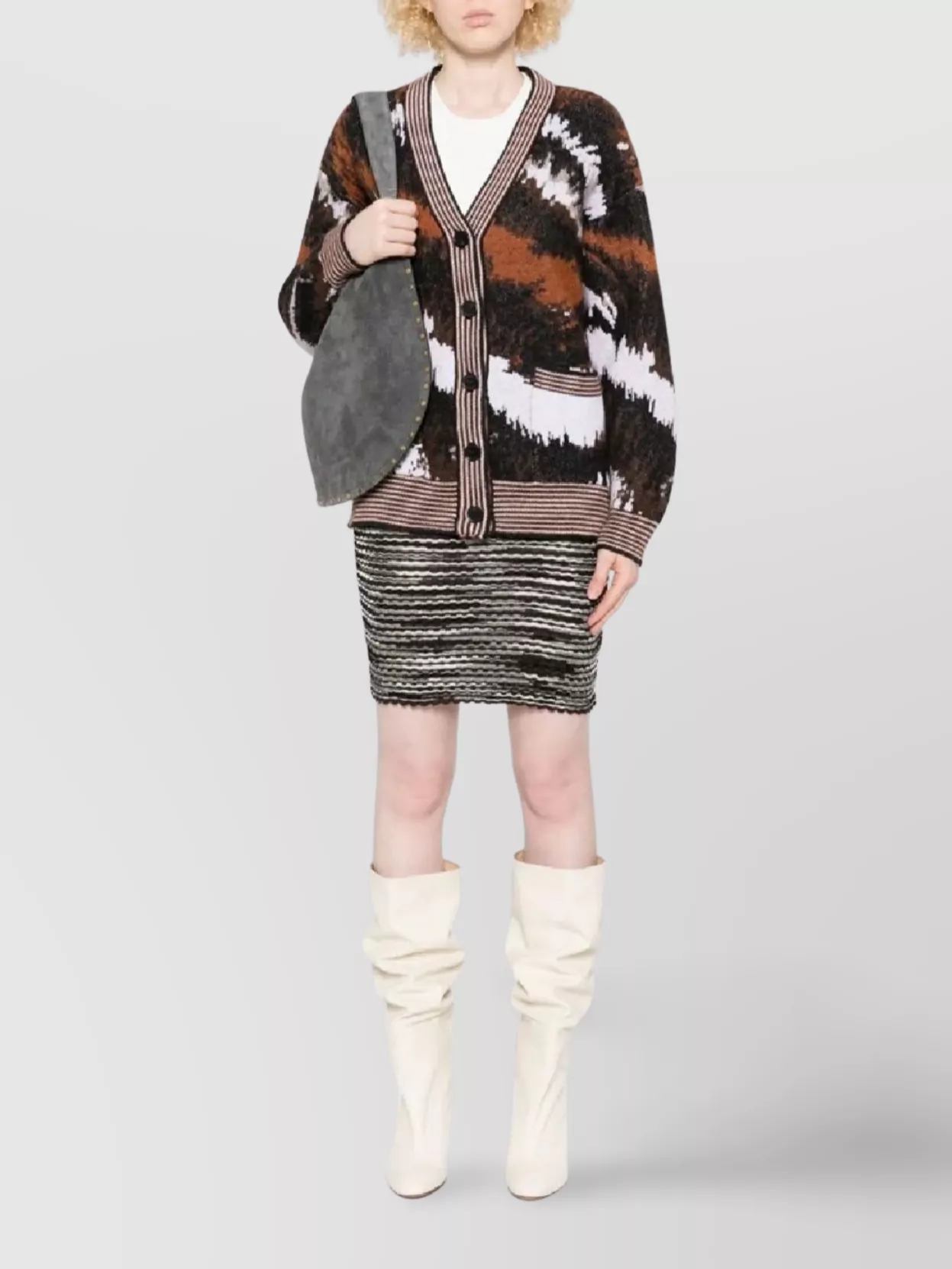 Missoni Long Sleeve Patterned Knit Cardigan V Neck In Black