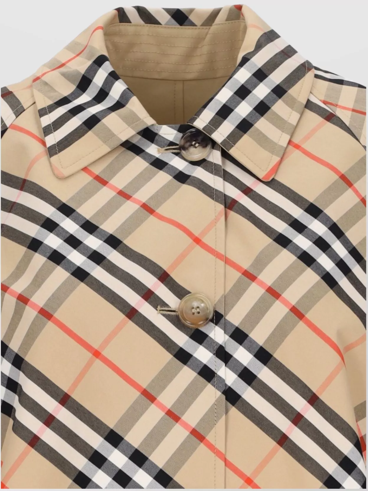 BURBERRY LONG CHECK PATTERN COLLARED NECK JACKET
