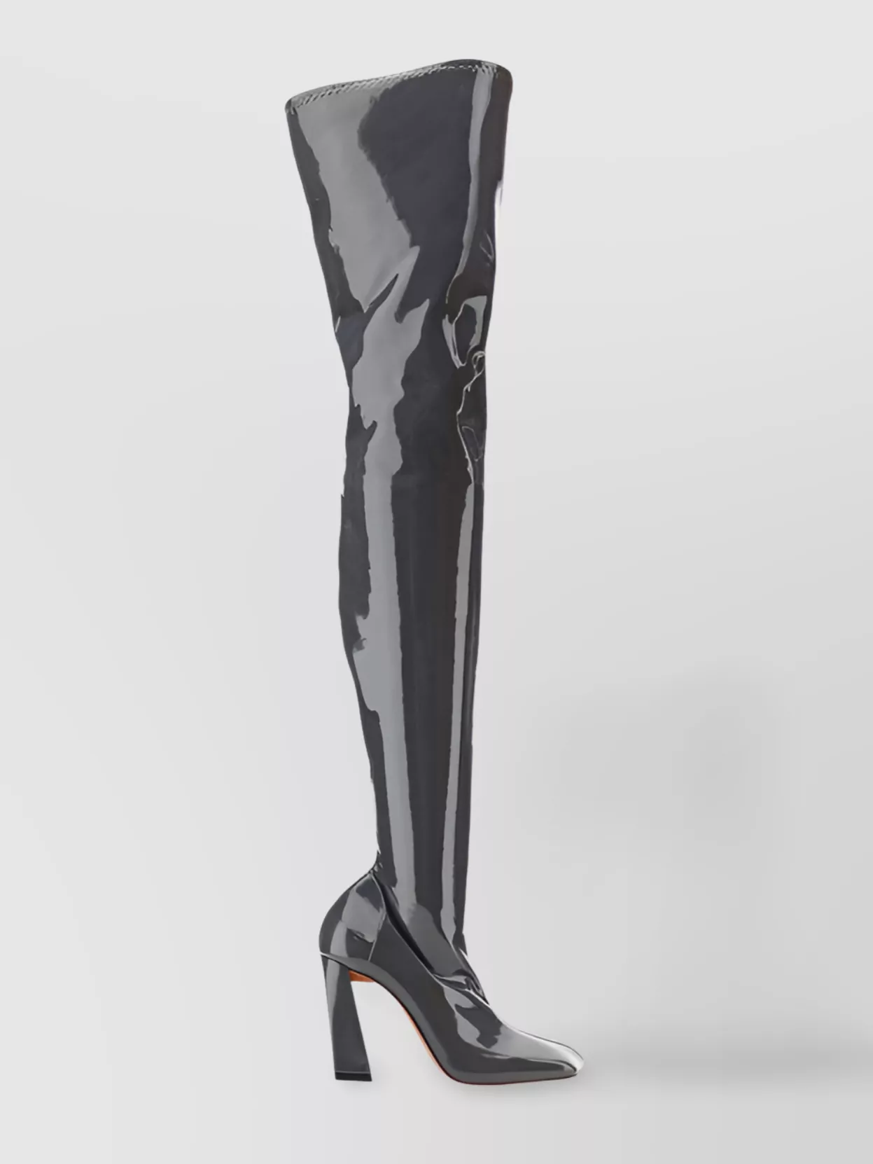 Shop Amina Muaddi Calfskin Geometric Heel Thigh-high Boots