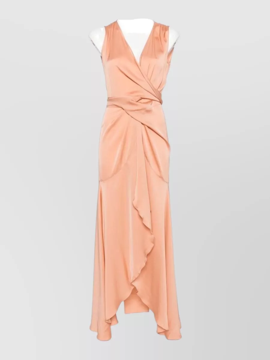 Silk95Five Silk V-Neck Tie-Detail Sleeveless Asymmetric-Hem Maxi Dress