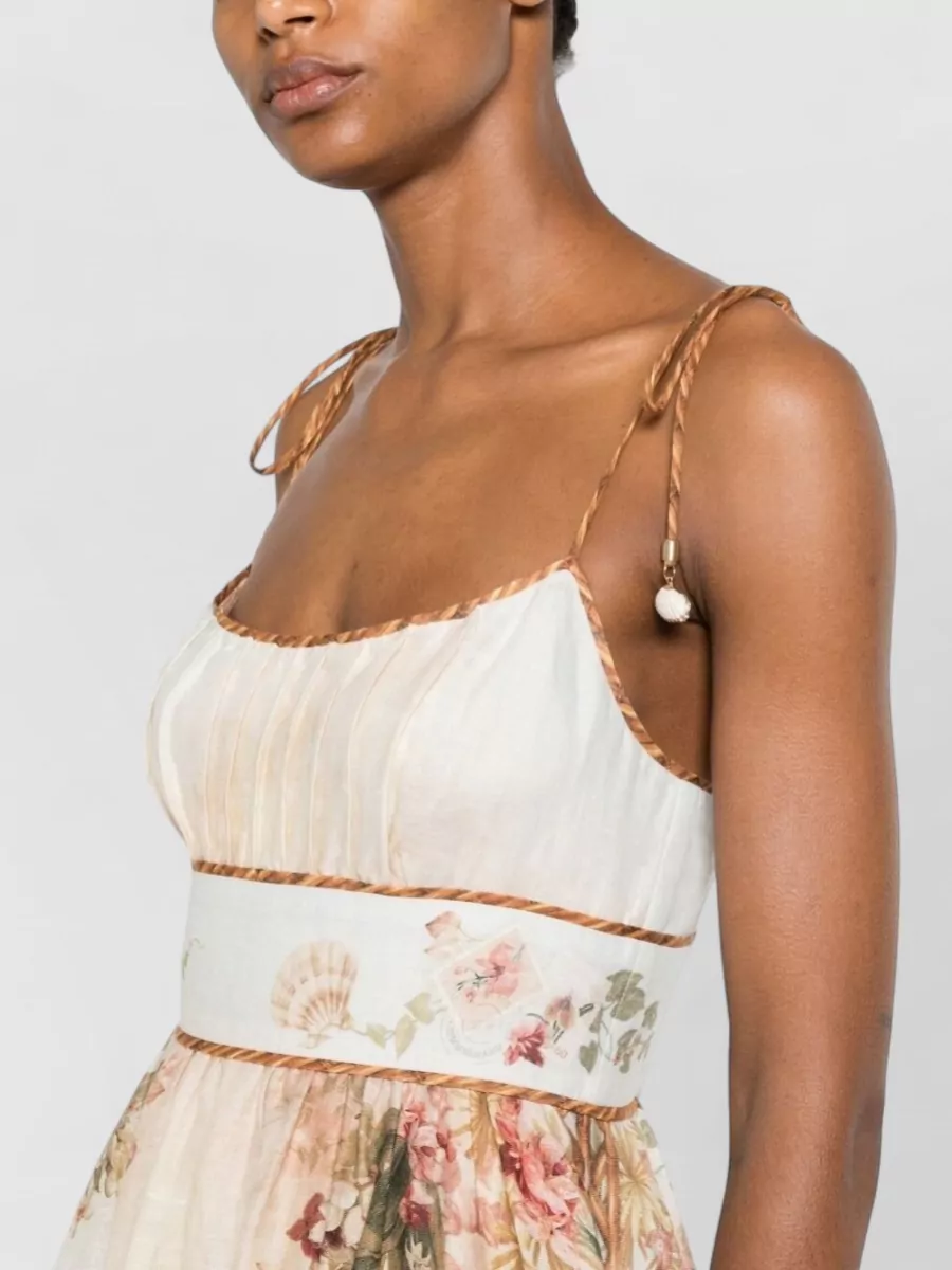 Zimmermann Linen Map-Print Tie-Strap Midi Dress