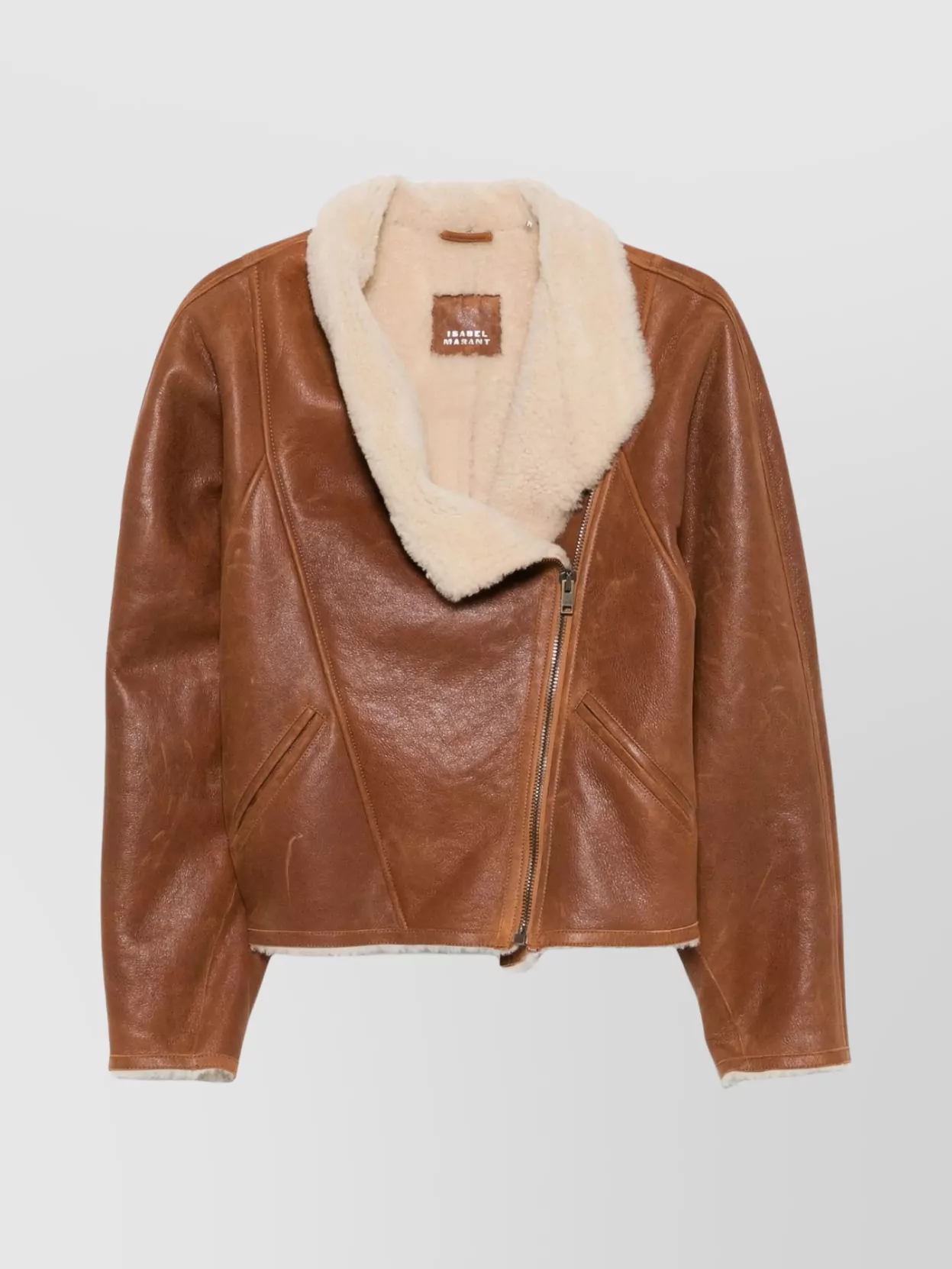 Isabel Marant Luxurious Shearling Leather Jacket With High Collar In Brown