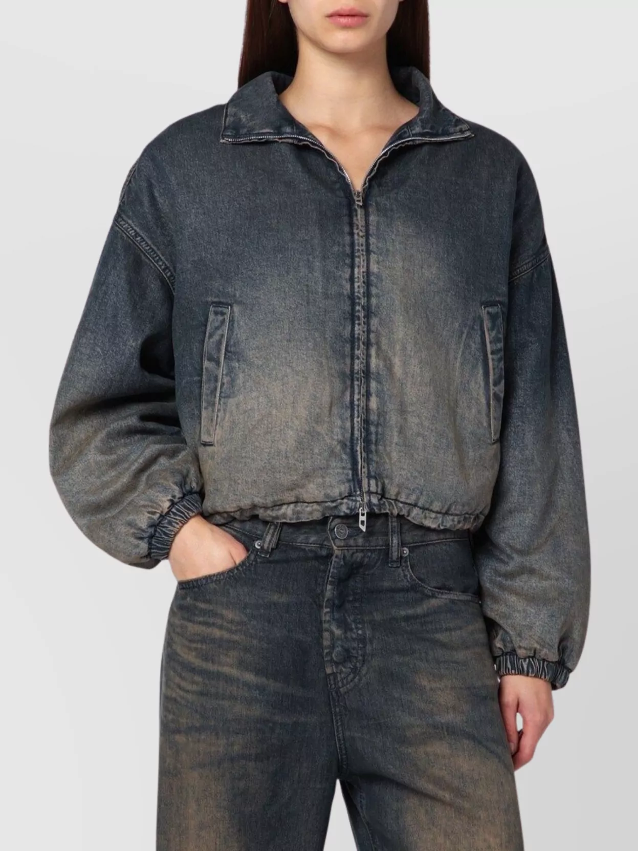 Diesel De-flower Jacket In Medium Blue With Faded Effect In Blue
