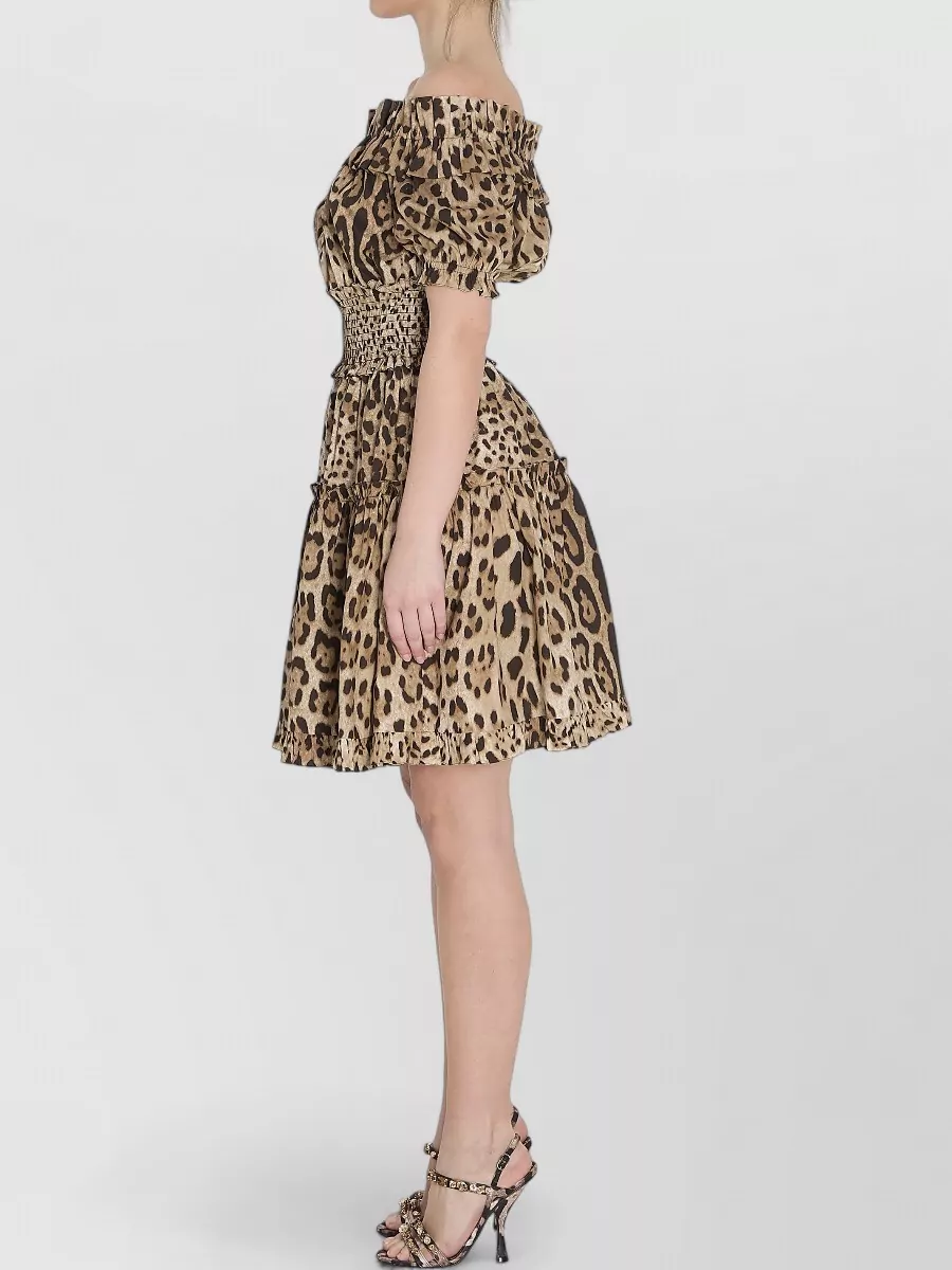 Dolce&Gabbana Short Leopard Print Poplin Bardot Dress