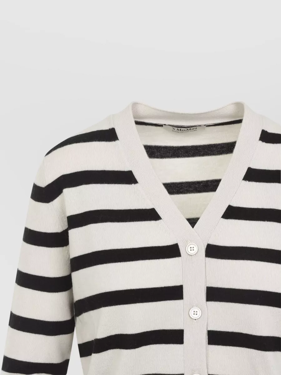 S Max Mara Striped V-Neck Wool Cardigan