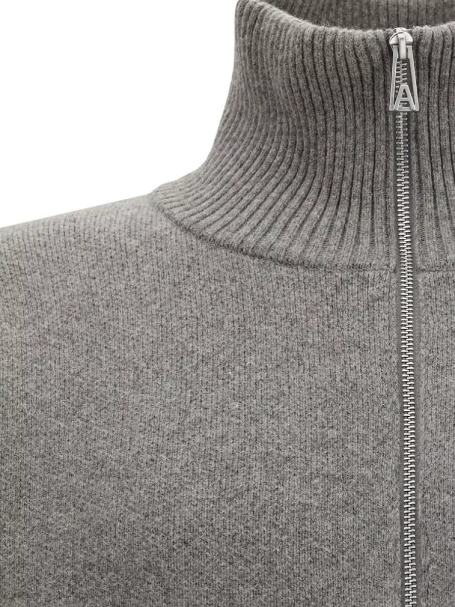 Axel Arigato Wool-Blend Ribbed High-Neck Zip-Up Cardigan