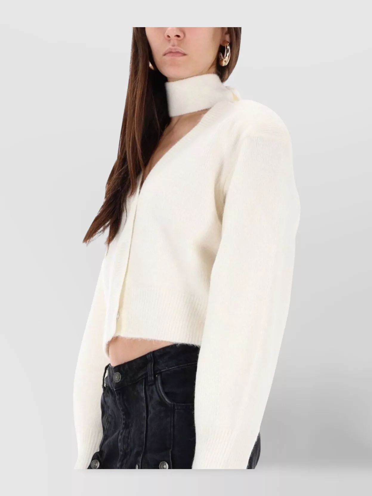 Rotate Birger Christensen V-Neck Long Sleeve Cropped Knitwear