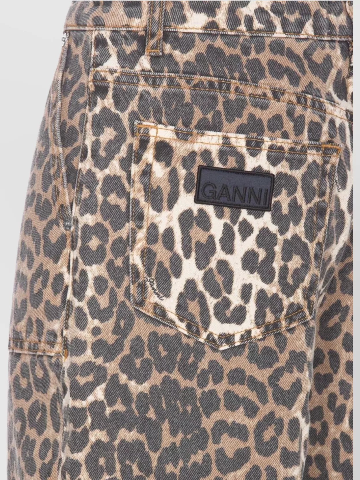 Ganni High Waist Leopard Print Wide Leg Trousers In Green