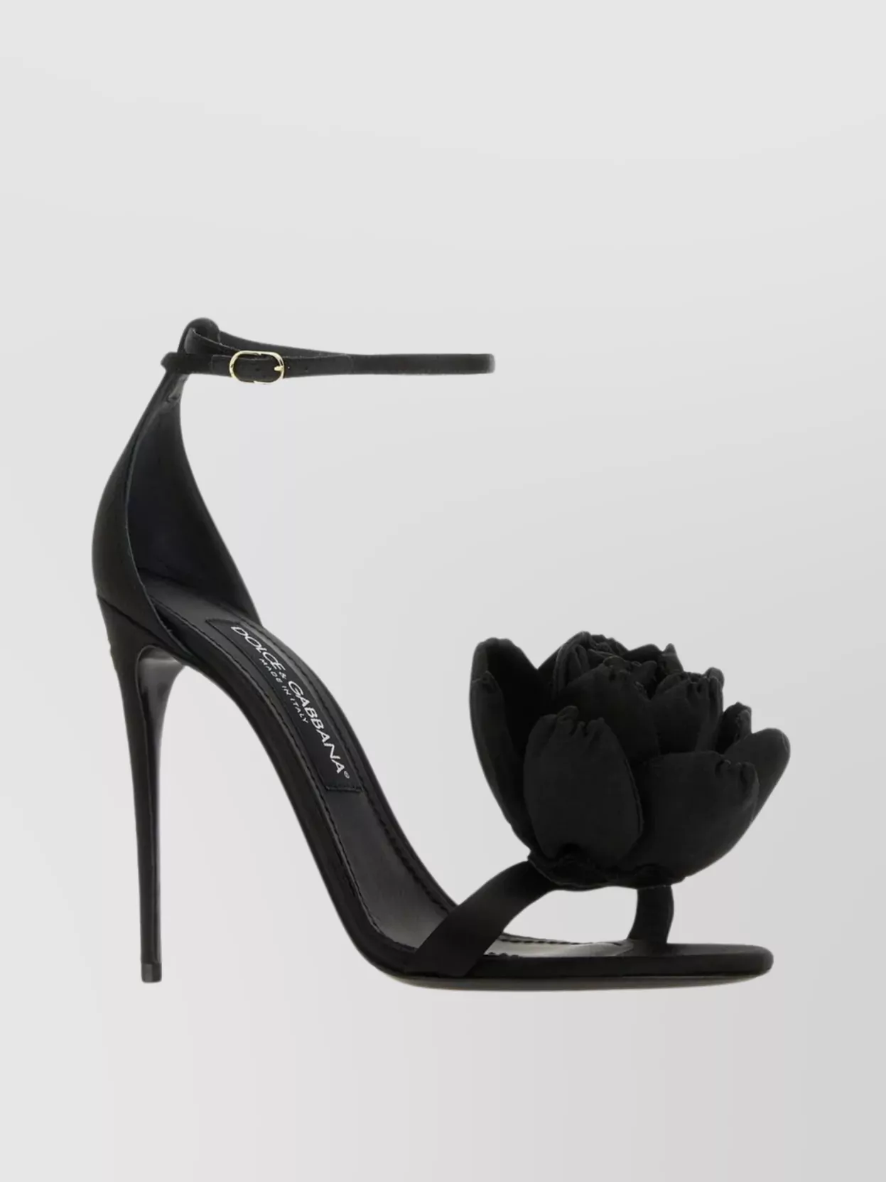 Shop Dolce & Gabbana Satin Keira Sandals With Floral Embellishment In Black