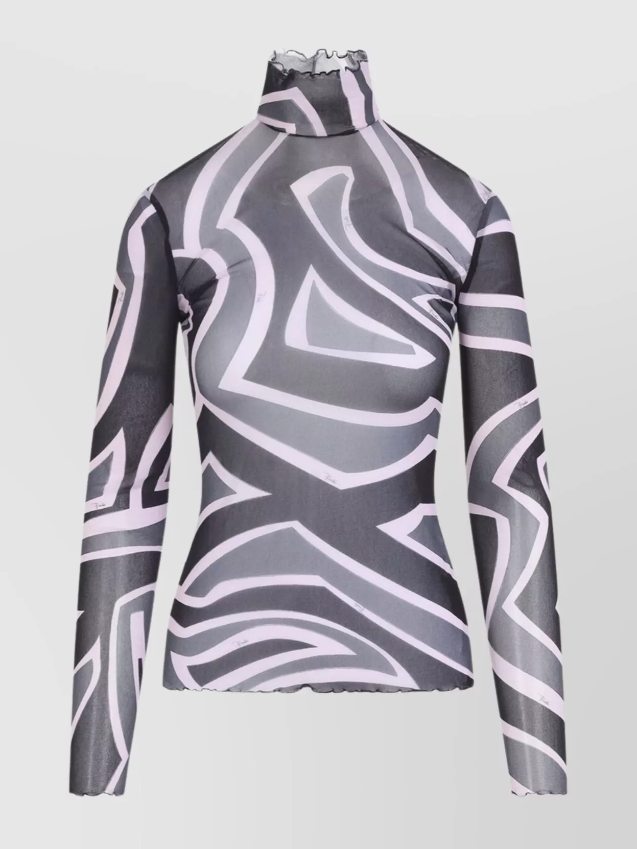 Pucci High Neck Long Sleeve Sheer Tulle Top