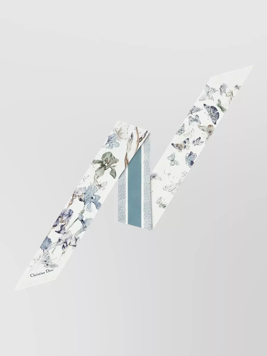 Dior Floral Lightweight Reversible Soft Scarf In White