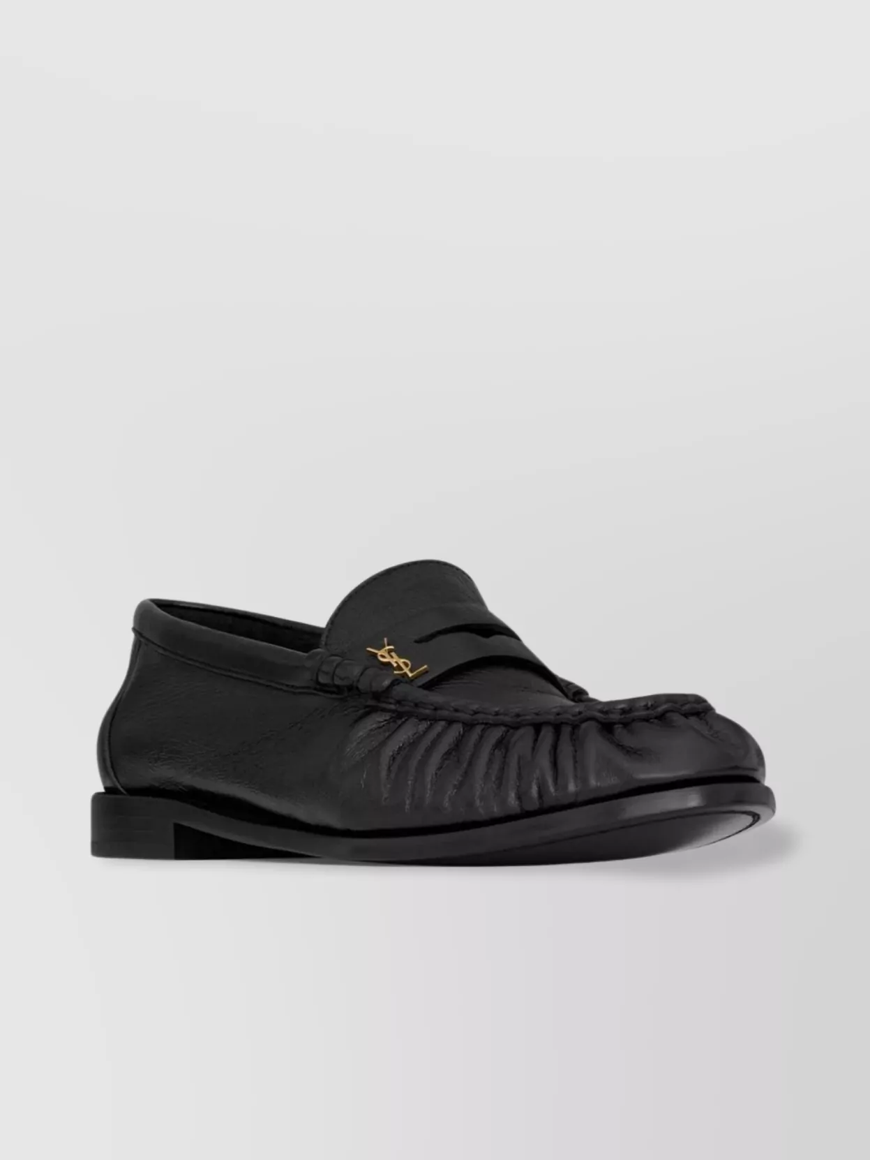 Shop Saint Laurent Shiny Wrinkled Leather Moccasins With Metal Casings
