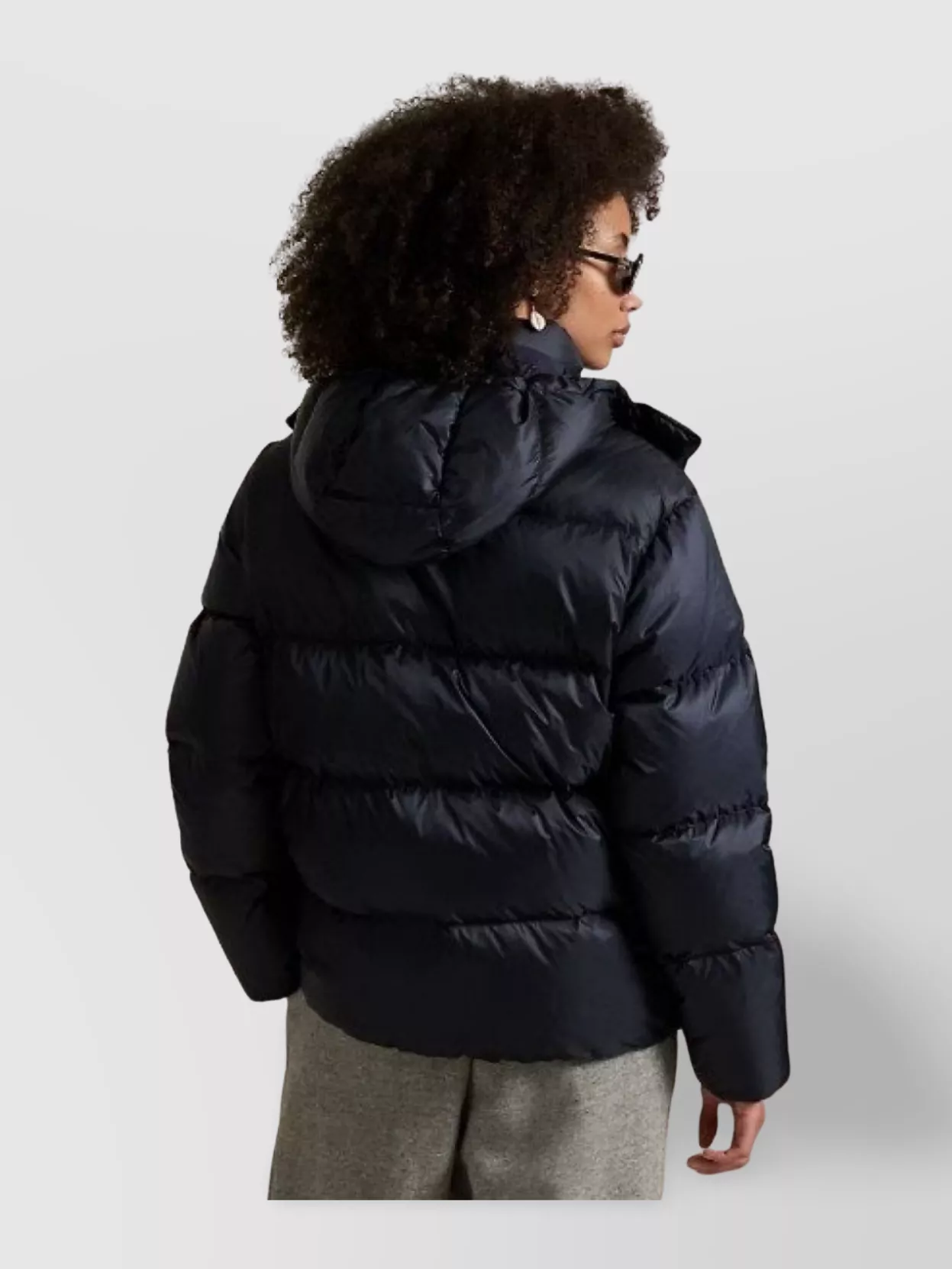 Ralph Lauren Insulated Hooded Quilted Coat With High Collar In Gray