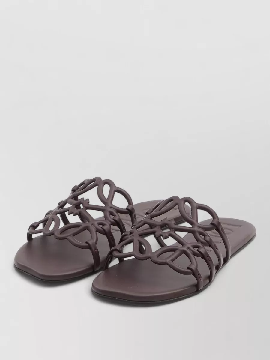 Loewe Anagram Petal Leather Flat Slide Sandals In Brown