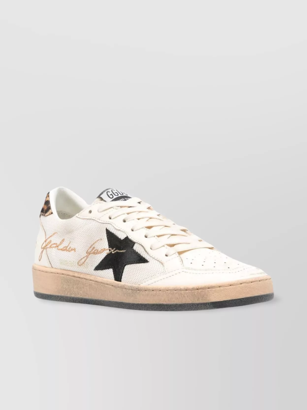 Golden Goose Leopard Print Heel Tab Sneakers In White