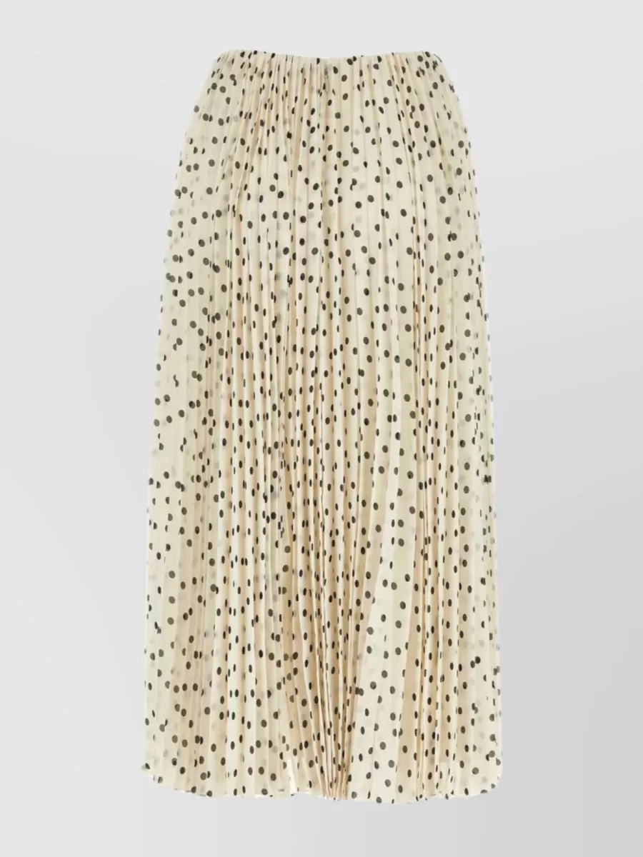 Shop Saint Laurent Georgette Pleated Skirt With Polka Dot Print In Cream
